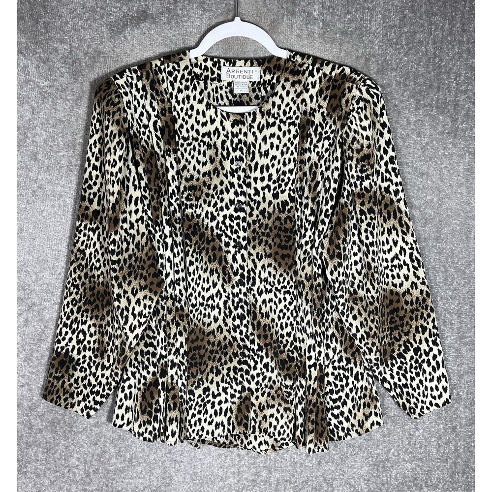 Vintage Argenti‎ Boutique Long Sleeve Button Up Top Womens Sz 14 Animal Print